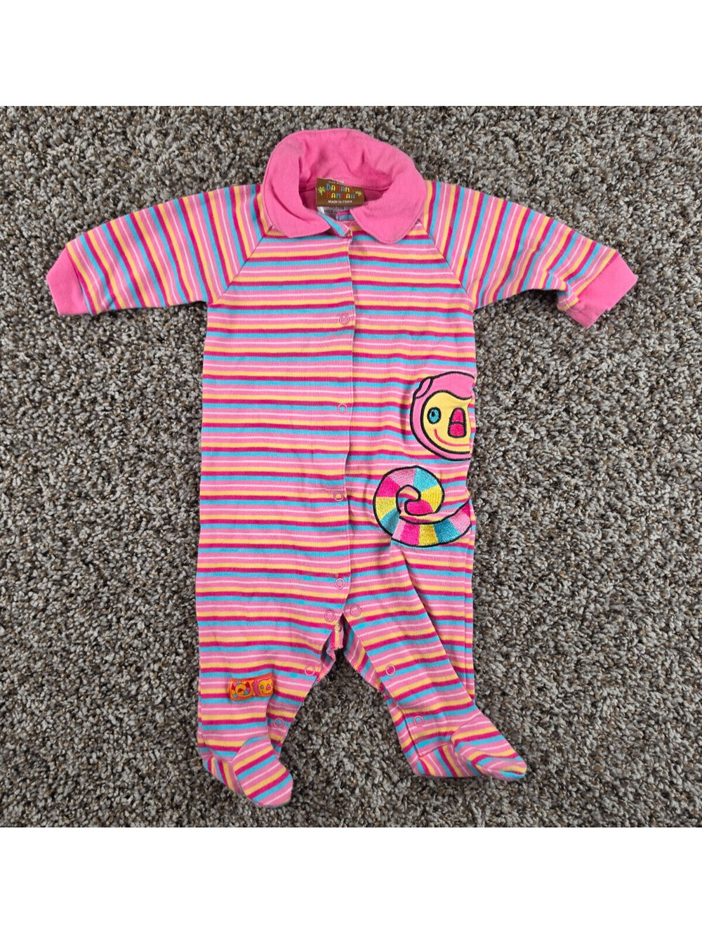 Vintage Banana Hannah Baby Girls Sz 6M Sleeper Pajama Pink Striped Monkey